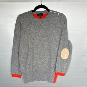 J Crew Top Cashmere Wool Blend Orange Gray Elbow Patch color-block Sweater Sz XL